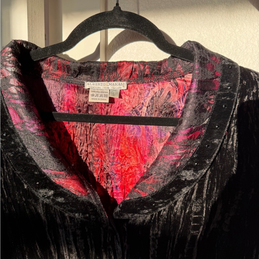 90s vintage Alberto Makali whimsygoth black crushed velvet beaded blazer - Picture 6 of 13